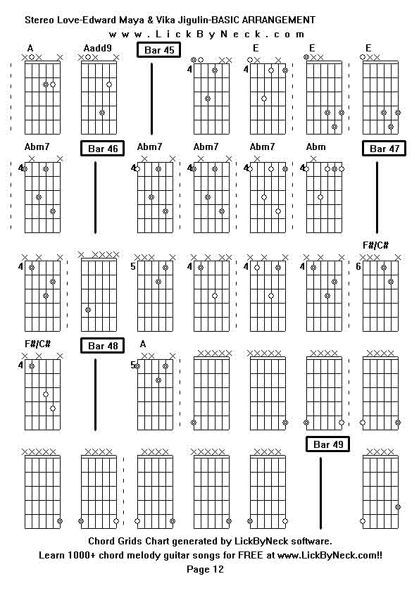 Chord Grids Chart of chord melody fingerstyle guitar song-Stereo Love-Edward Maya & Vika Jigulin-BASIC ARRANGEMENT,generated by LickByNeck software.